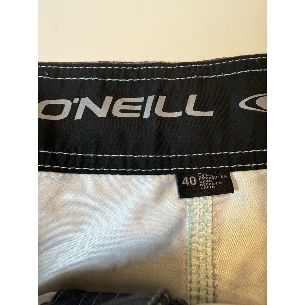 O Neill Mens Board Shorts 40 Grey/BLK/Blue Striped Drawstring Cargo Pocket - Picture 3 of 6